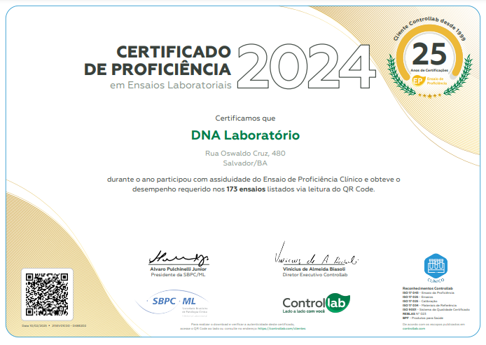 <p>Certificado de Proficiência em Ensaios Laboratoriais